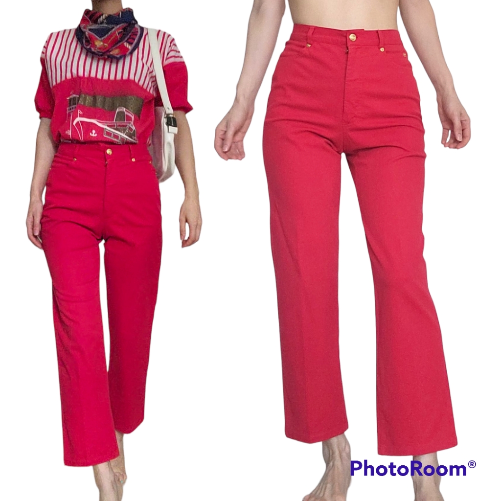St.John Collection Red Straight Leg Ankle Cropped Red Jeans Pants Size 2